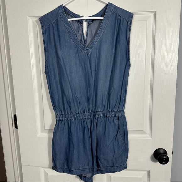 Aqua chambray romper, Med., wrap back, Tencel, summer, weekend, casual, cute - Picture 1 of 10